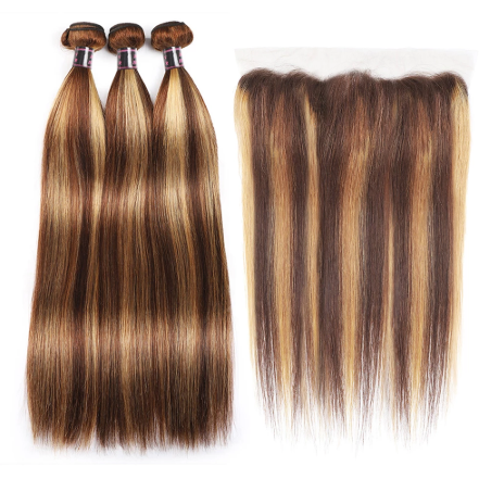 Long human hair extensions in Ombre bundles
