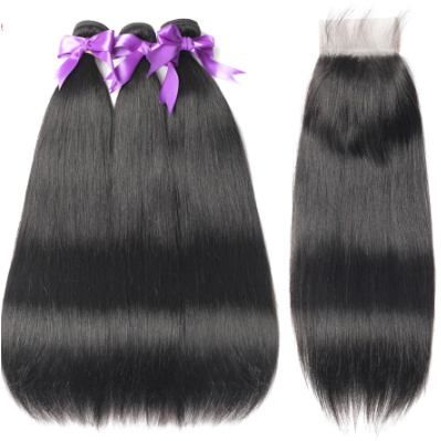 Natural Brown Straight Hair Bundles and Closure