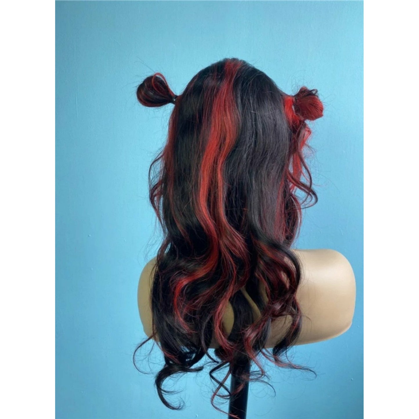 Half Red, Half Black Human Hair Wig - Back View