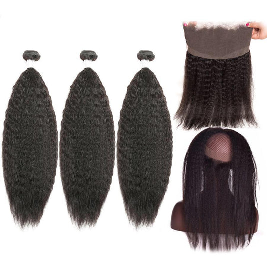 Afro-Straight hair bundles with Lace Frontal