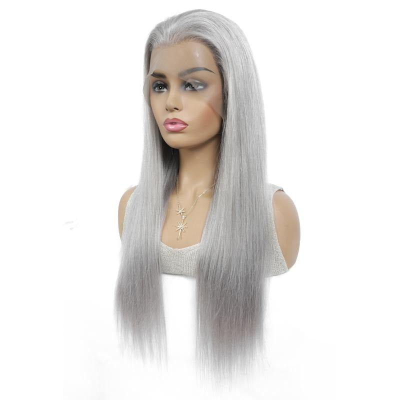 Silver Human Hair Wig facing the left angle